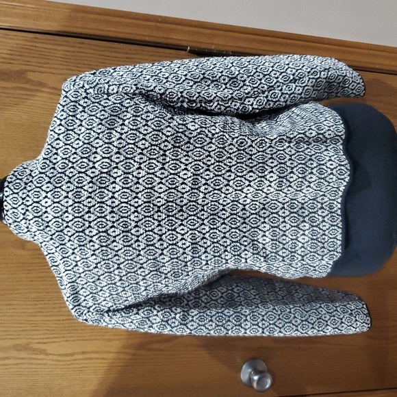 Chicos black white tweed style open front blazer chain fringe details - Picture 5 of 9